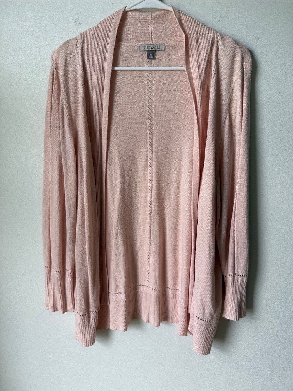 Roz & Ali Soft Blush Open-Front Cardigan Sweater